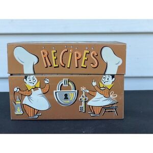 Vintage Stylecraft No 812 Metal Recipe Box Copper Chef Graphics with Cards